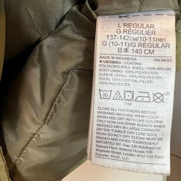 Gap Kids Green Nylon Winter Coat with Cotton Gray Hood Size L - Picture 4 of 8